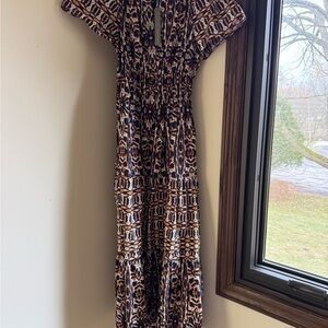 Maeve Navy and Orange Patterned Maxi Dress